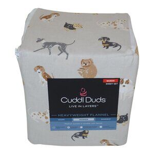 Cuddl Duds Heavyweight Flannel Queen Sheet Set Dog Toss Brushed Cotton Durable